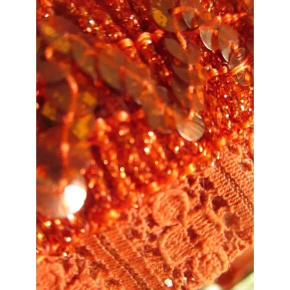 Vintage Women's Dress 6/8 1960's Mesh/Lace Burnt Orange Handmade Shift Mod